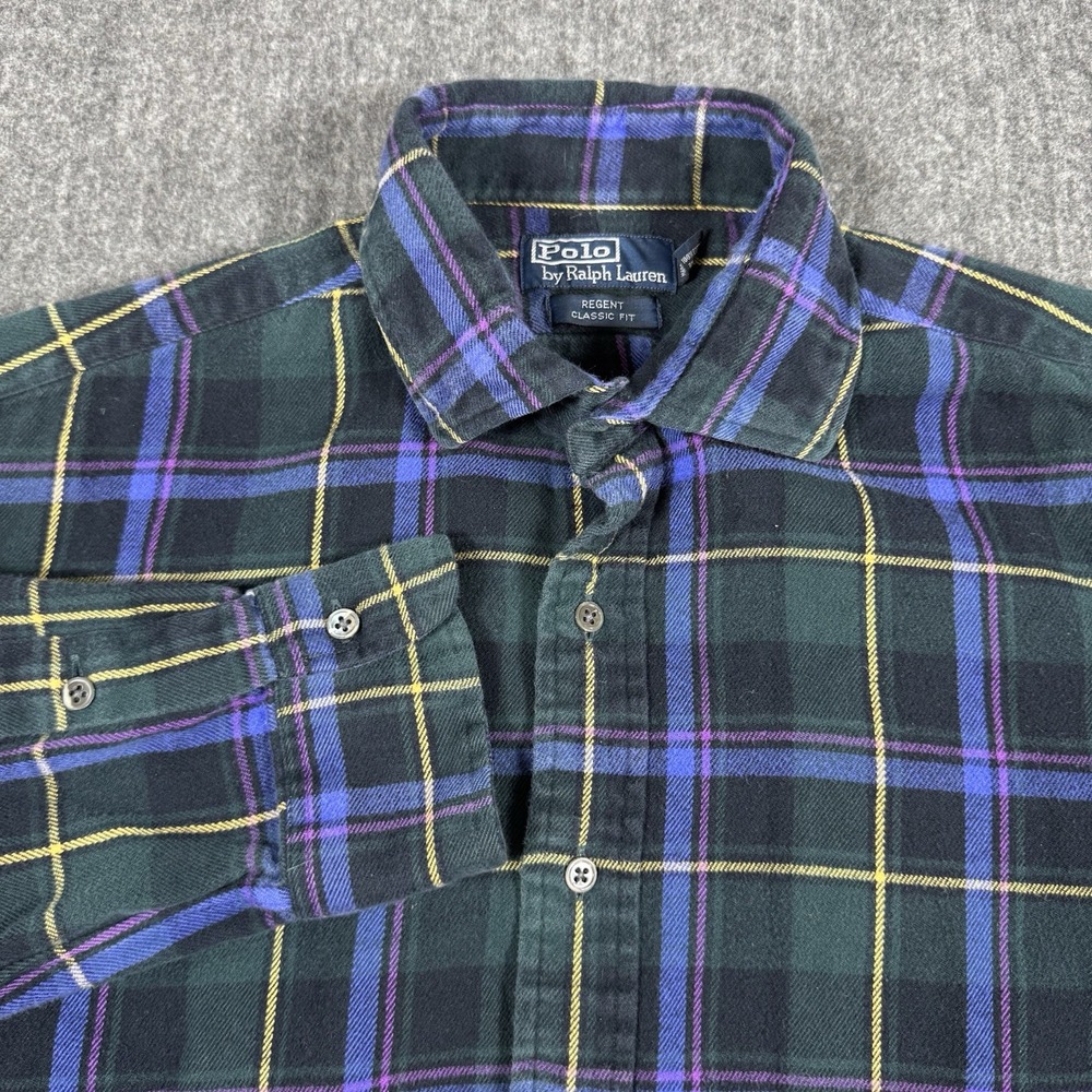 Polo Ralph Lauren Men's XL Classic Fit Flannel Plaid Shirt Green Blue Purple